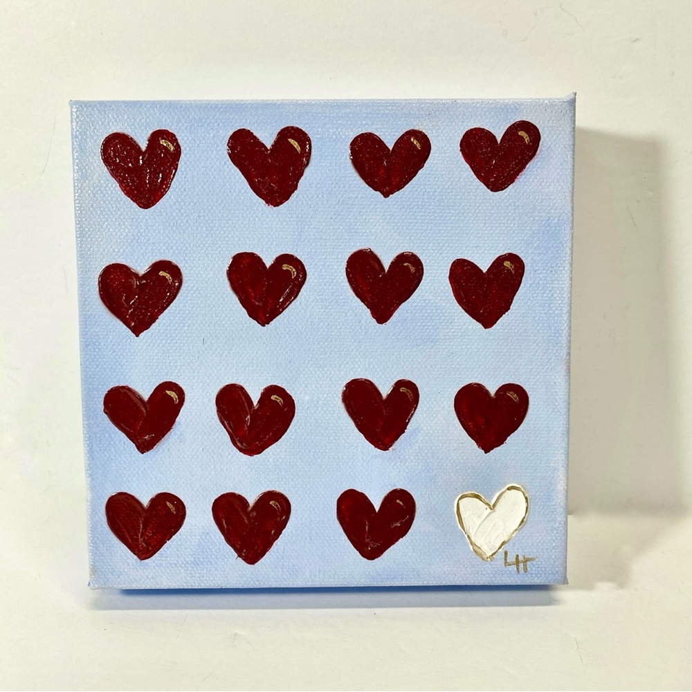 ORIGINAL HANDMADE Acrylic Heart Art on 6”x6”x1.5” Gallery Wrapped Canvas